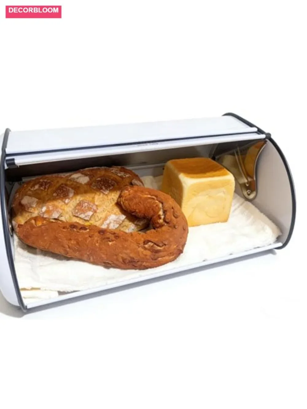 Large Metal Roll Top Bread Box, White Finish, Farmhouse Kitchen Storage